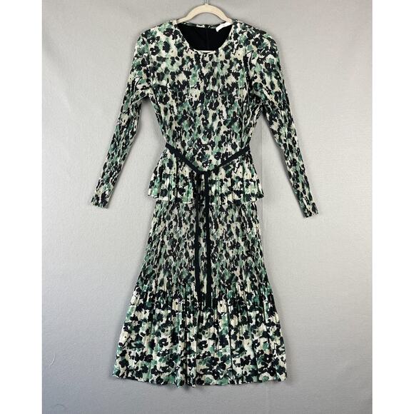 Boss Hugo Boss Printed Midi Dress Womens Small Pleated Watercolor Stretchy - Picture 1 of 16